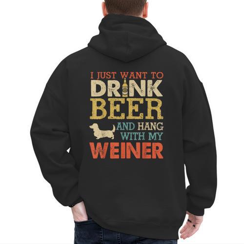 Weiner Dachshund Dad Drink Beer Hang With Dog Vintage Men's Hoodie Back Print - Father's Day Fun