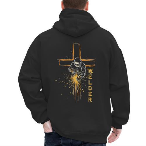 Welder Christian Cross Weld Welding Dad Jesus Lover Men's Hoodie Back Print - Father's Day Fun