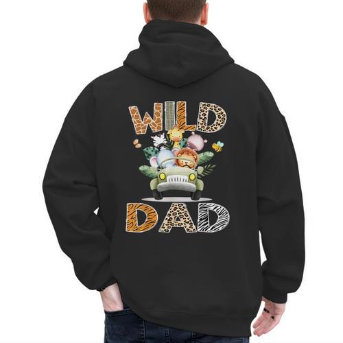 Wild Dad 1St Birthday Safari Jungle Animal Truck Men's Hoodie Back Print - Father's Day Fun