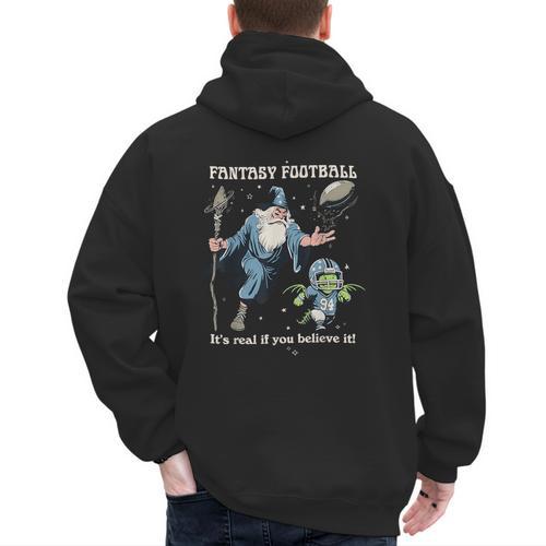 Wizard Dragon Fantasy Football Player Literal Dad Joke Men's Hoodie Back Print - Father's Day Fun