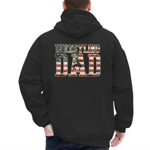 Wrestling Dad American Flag Matching For Dads Of Wrestlers Men's Hoodie Back Print - Father's Day Fun