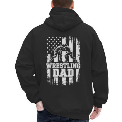 Wrestling Dad US Flag Fathers Day Wrestling Fans Men's Hoodie Back Print - Father's Day Fun