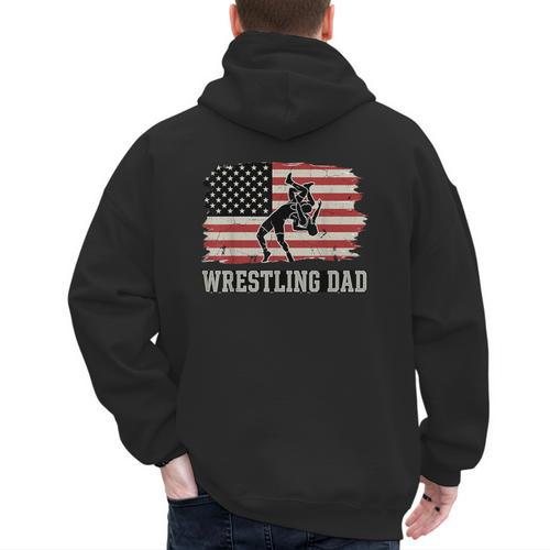 Wrestling Dad US Flag Fathers Day Retro Wrestling Fans Men's Hoodie Back Print - Father's Day Fun
