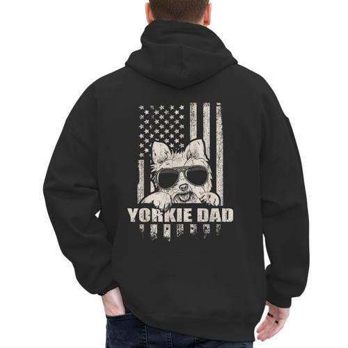 Yorkie Dad Cool Vintage Retro Proud American Men's Hoodie Back Print - Father's Day Fun