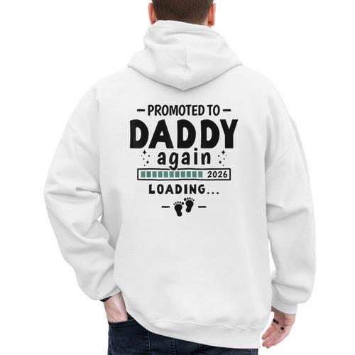 2nd Baby Announcement For Dad Promoted To Daddy Again 2026 Men's Hoodie Back Print - Father's Day Fun