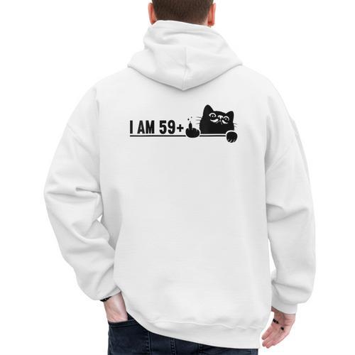 I Am 59 Plus 1 Middle Finger For A 60th Birthday Cat Mom Dad Men's Hoodie Back Print - Father's Day Fun