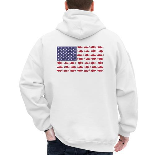 American Flag Fishing-Shirt Men Kids Bass Fish Dad Patriotic Men's Hoodie Back Print - Father's Day Fun