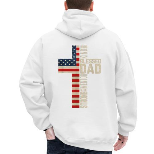 Blessed Dad Christian From Daughter Son Jesus Patriotic Men's Hoodie Back Print - Father's Day Fun