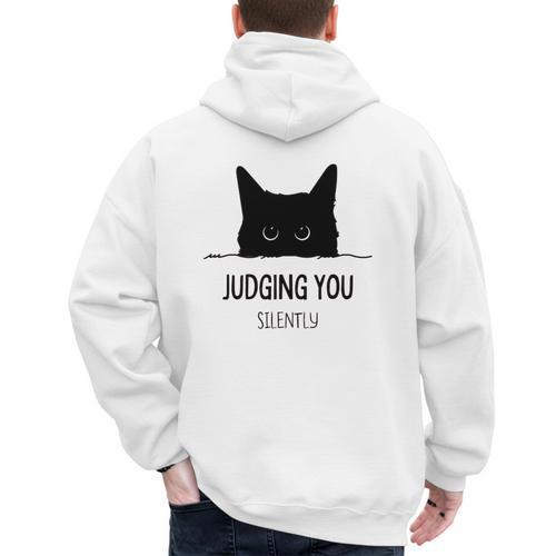 Cat Judging You Silently Cat Mom Dad Premium Tri-Blend Men's Hoodie Back Print - Father's Day Fun