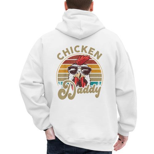 Chicken-Shirt Rooster Daddy Vintage Farmer Dad Father Men's Hoodie Back Print - Father's Day Fun