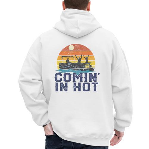 Comin In Hot Pontoon Boat Boating Lake For Dad Small Men's Hoodie Back Print - Father's Day Fun