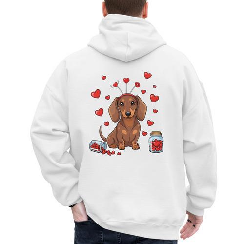 Cute Dachshund Valentine's Day Heart Love Dog Mom Dog Dad Men's Hoodie Back Print - Father's Day Fun