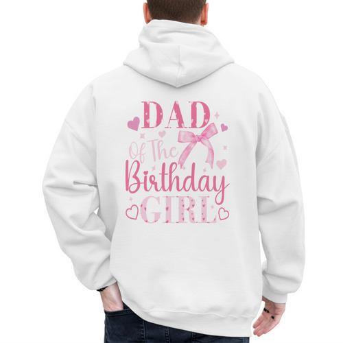 Dad Of The Birthday Girl Bow Cute Pink Matching Family Party Men's Hoodie Back Print - Father's Day Fun