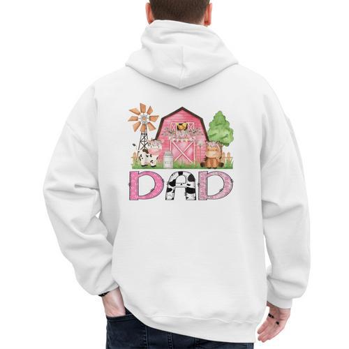 Dad Pink Farm Animal Birthday Kids Matching Family Men's Hoodie Back Print - Father's Day Fun