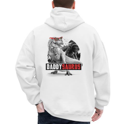 Daddysaurus T-Rex Dad Dinosaur Daddy Saurus Fathers Day Men's Hoodie Back Print - Father's Day Fun