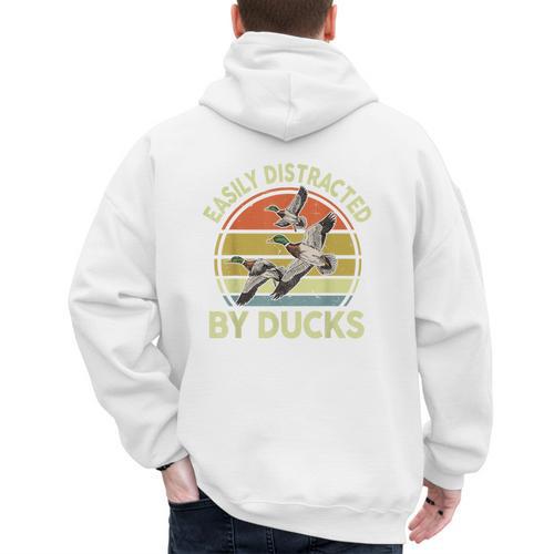 Easily Distracted Duck Hunting Dad Hunter Son Daughter Men's Hoodie Back Print - Father's Day Fun