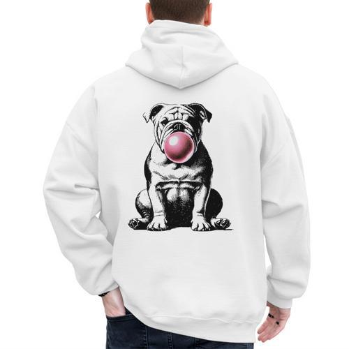 English Bulldog Bubble Gum Vintage Dog Mom Pet Dad Men's Hoodie Back Print - Father's Day Fun
