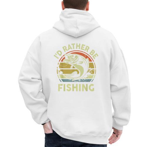 Fishing I'd Rather Be Fishing Bass Fish Dad Jokes Men's Hoodie Back Print - Father's Day Fun