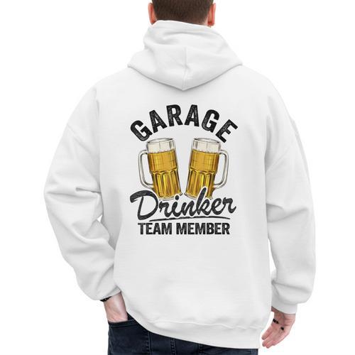 Garage Drinker Team Member Day Drinking Dad Beer Garage Men's Hoodie Back Print - Father's Day Fun