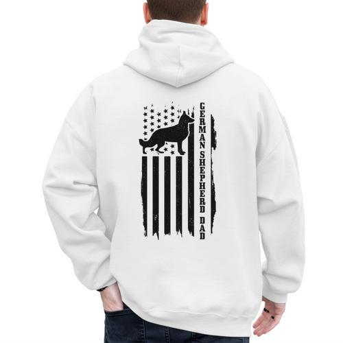 German Shepherd Dad Vintage Flag Patriotic Dog Men's Hoodie Back Print - Father's Day Fun