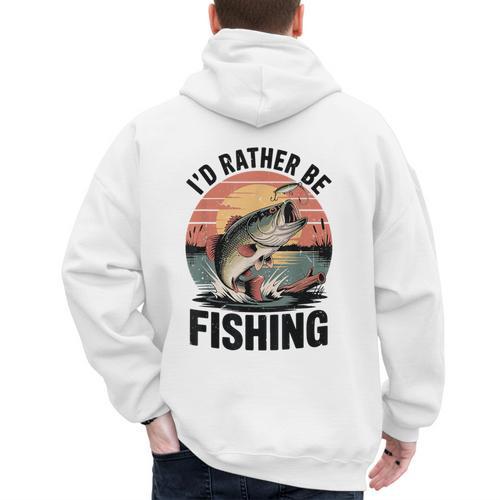 Id Rather Be Fishing Largemouth Bass Fish Dad Jokes Men's Hoodie Back Print - Father's Day Fun