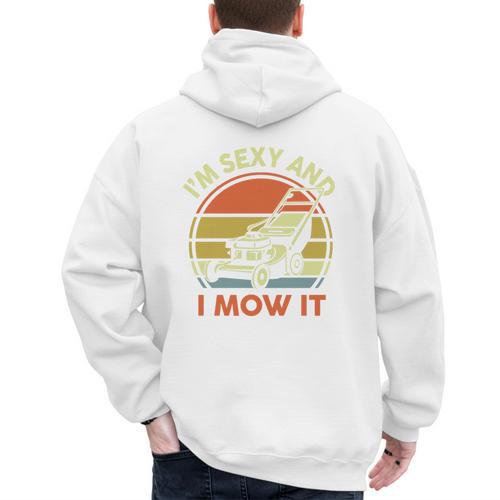 Lawn Mowing Dad Im Sexy And I Mow It Mower Garden Premium Tri-Blend Men's Hoodie Back Print - Father's Day Fun