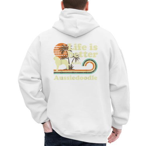 Life Better Aussiedoodle Vintage Dog Mom Dad Men's Hoodie Back Print - Father's Day Fun