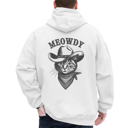 Meowdy Cat Cowboy Western Graphic Cat Lady Cat Dad Men's Hoodie Back Print - Father's Day Fun
