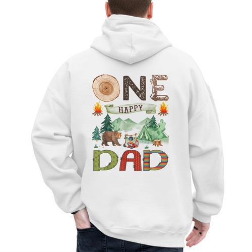 One Happy Dad Camper 1st Birthday Boy Camping Bear Men's Hoodie Back Print - Father's Day Fun
