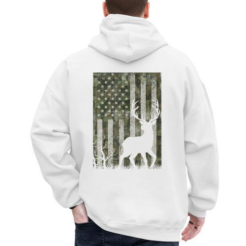US Flag Deer Elk Buck Camoflage Hunting Hunter Dad Grandpa Men's Hoodie Back Print - Father's Day Fun