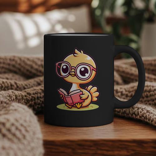 Adorable Book Lover Ostrich With Reading Glasses Cute Graphic Print Coffee Mug - Bookorys UK