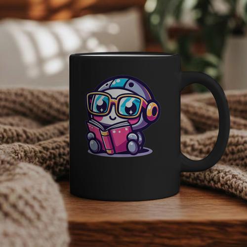 Adorable Book Lover Robot With Reading Glasses Cute Graphic Print Coffee Mug - Bookorys UK