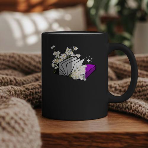 Asexual Book Lover LGBT Reading Pride Ace Flag Daisy Graphic Print Coffee Mug - Bookorys CA