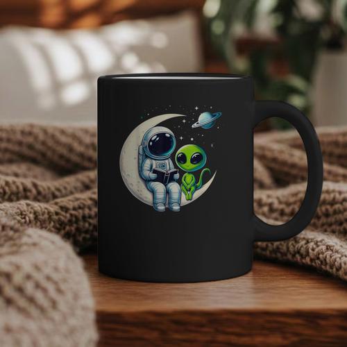 Astronaut Reading Book To Alien Shirt Moon Space Lover Kids Graphic Print Coffee Mug - Bookorys