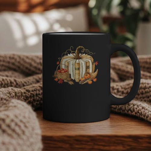 Book Pumpkin Fall Reading Thanksgiving Teacher Librarian Graphic Print Coffee Mug - Bookorys