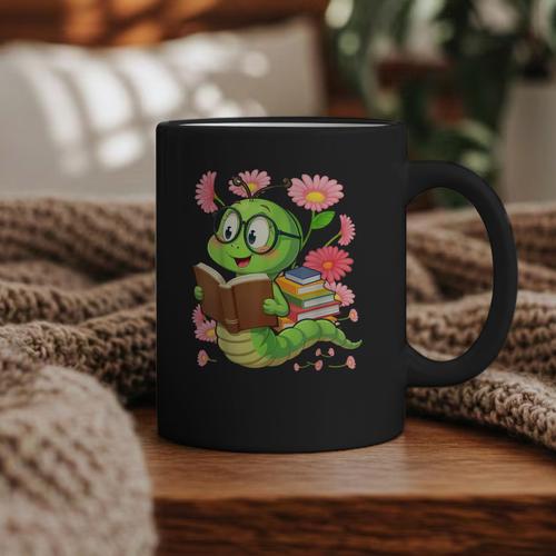 Book Worm Costume World Book Day Cute Kawaii Worm Reading Graphic Print Coffee Mug - Bookorys DE