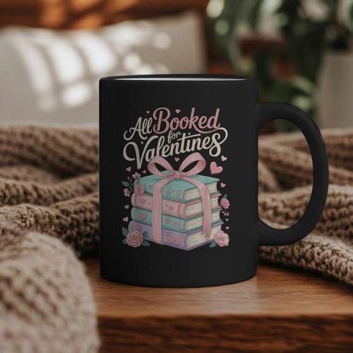 All Booked For Valentines Stacked Books Graphic Print Coffee Mug - Bookorys