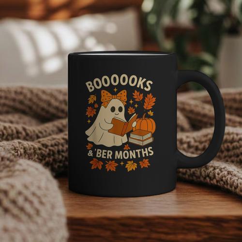 Books And BER Months Fall Librarian Reading Halloween Graphic Print Coffee Mug - Bookorys