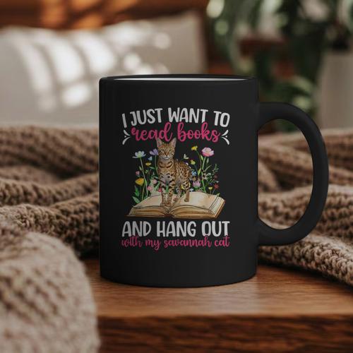 Books And My Savannah Cat Owner Savannah Cat Lover Graphic Print Coffee Mug - Bookorys AU