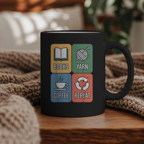 Books Yarn Coffee Repeat Crocheting Graphic Print Coffee Mug - Bookorys