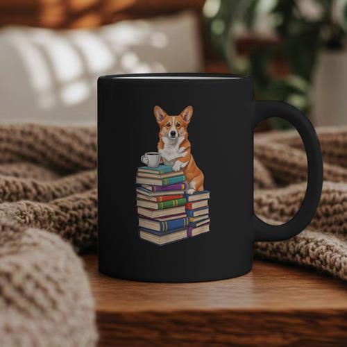 Bookworm Corgi Reading Books Drinking Coffee Dog Lover Graphic Print Coffee Mug - Bookorys AU