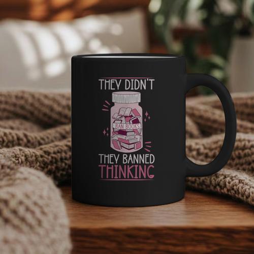 Bookworm Library Banned Book -Adults Short Sleeve Modern Crew Neck Small Straight Imported They Didn't Ban Books They Banned Thinking Graphic Print Coffee Mug - Bookorys