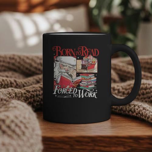 Born To Read Forced To Work Santa Christmas Book Lover Retro Graphic Print Coffee Mug - Bookorys UK