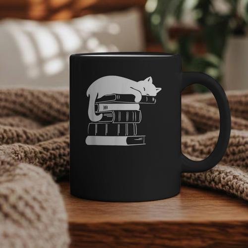 Cat Book Books And Cats Cat Lover Cat Mom Book Lovers Graphic Print Coffee Mug - Bookorys