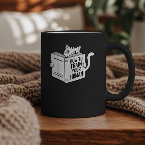 Cat Book Humor How To Train Your Human Graphic Print Coffee Mug - Bookorys UK