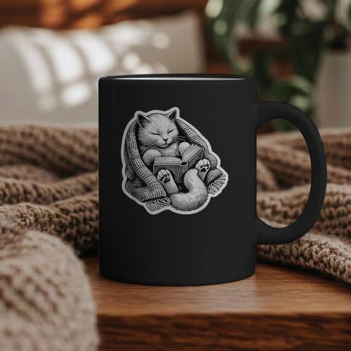 Cat Book Worm Reading Cottagecore Art Graphic Print Coffee Mug - Bookorys AU