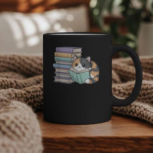 Cat On Books Pets Cats Reading Book Nerd Read Reader Bookcat Graphic Print Coffee Mug - Bookorys