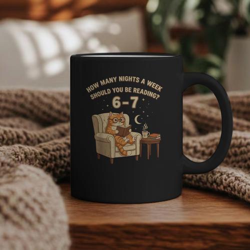 Cat Reading 6-7 Meme English Teacher Book Lover Humor Graphic Print Coffee Mug - Bookorys