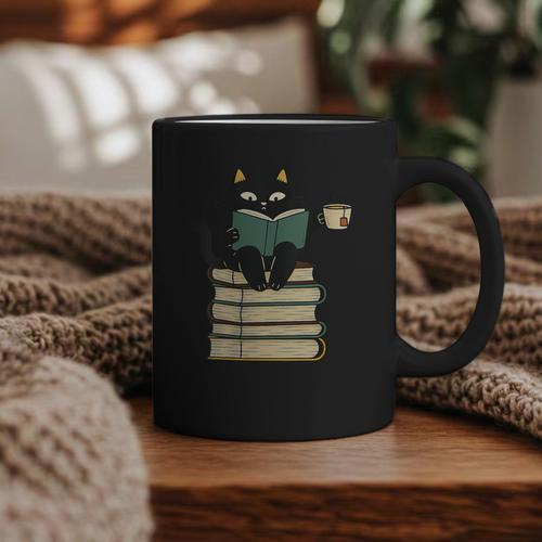 Cat Reading Book Graphic Print Coffee Mug - Bookorys AU