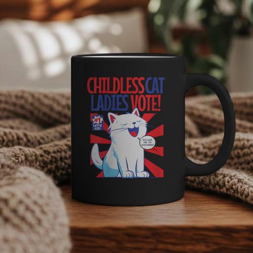 Childless Cat Ladies Vote Kamala Harris Cute Comic Book Cat Graphic Print Coffee Mug - Bookorys AU